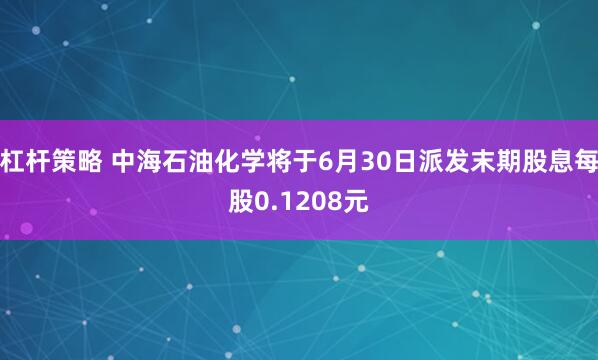 杠杆策略 中海石油化学将于6月30日派发末期股息每股0.1208元